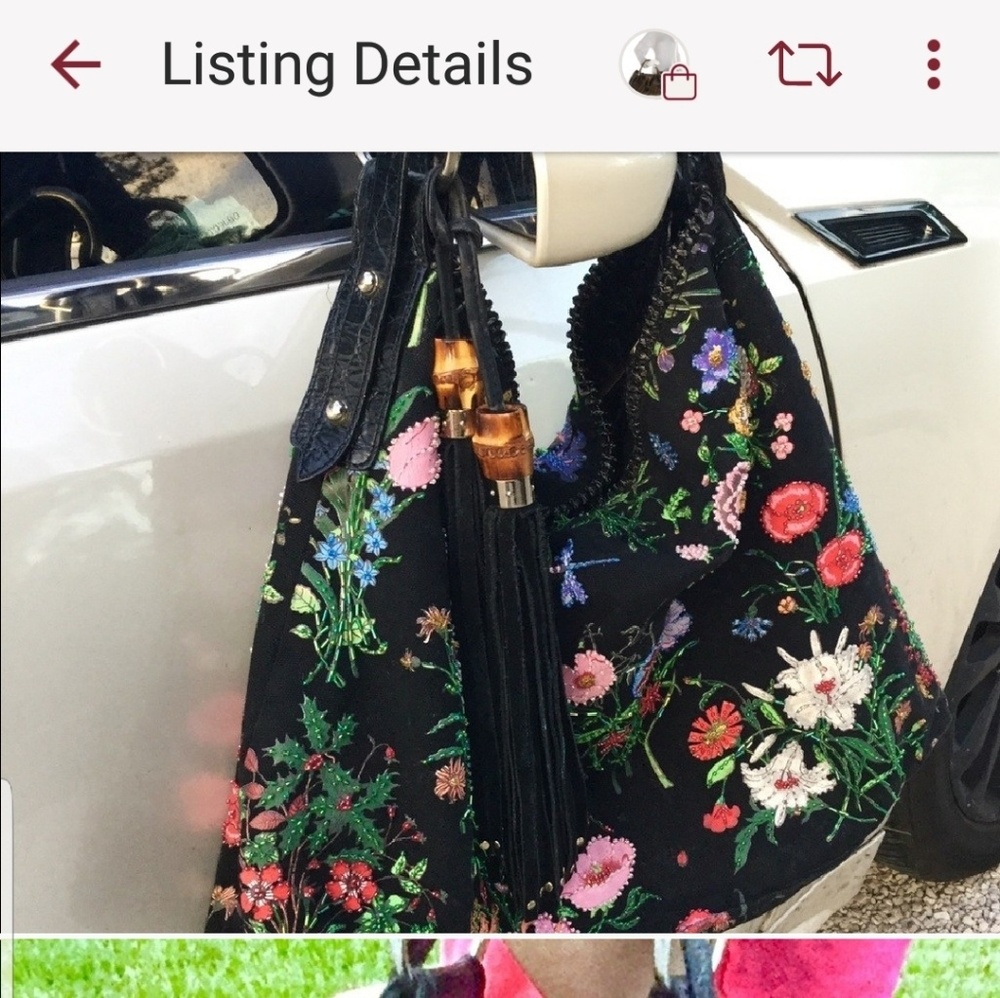 Gucci Horsebit Hobo Beaded Flora Black